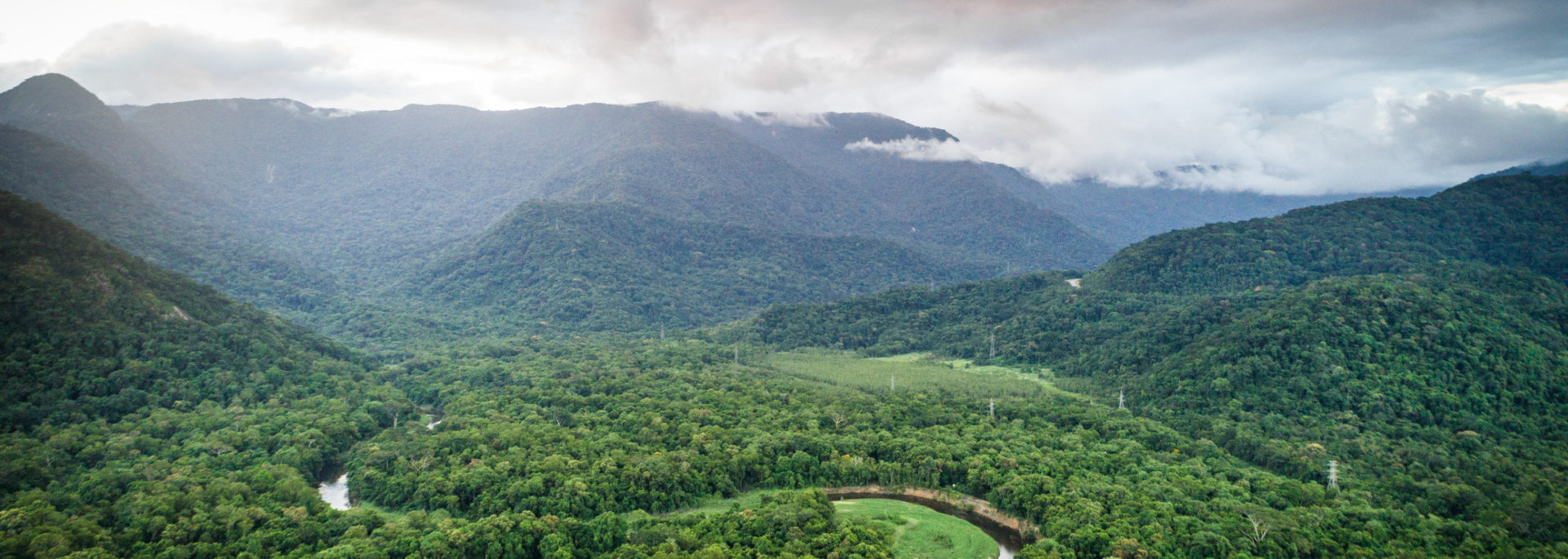 Mountain range with trees and river